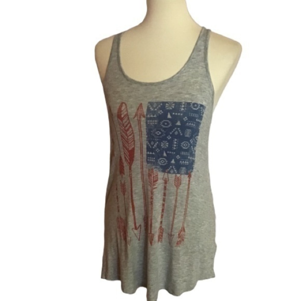 Color Bear American Flag Arrow Tank Top Gray Racerback Small - Picture 2 of 11